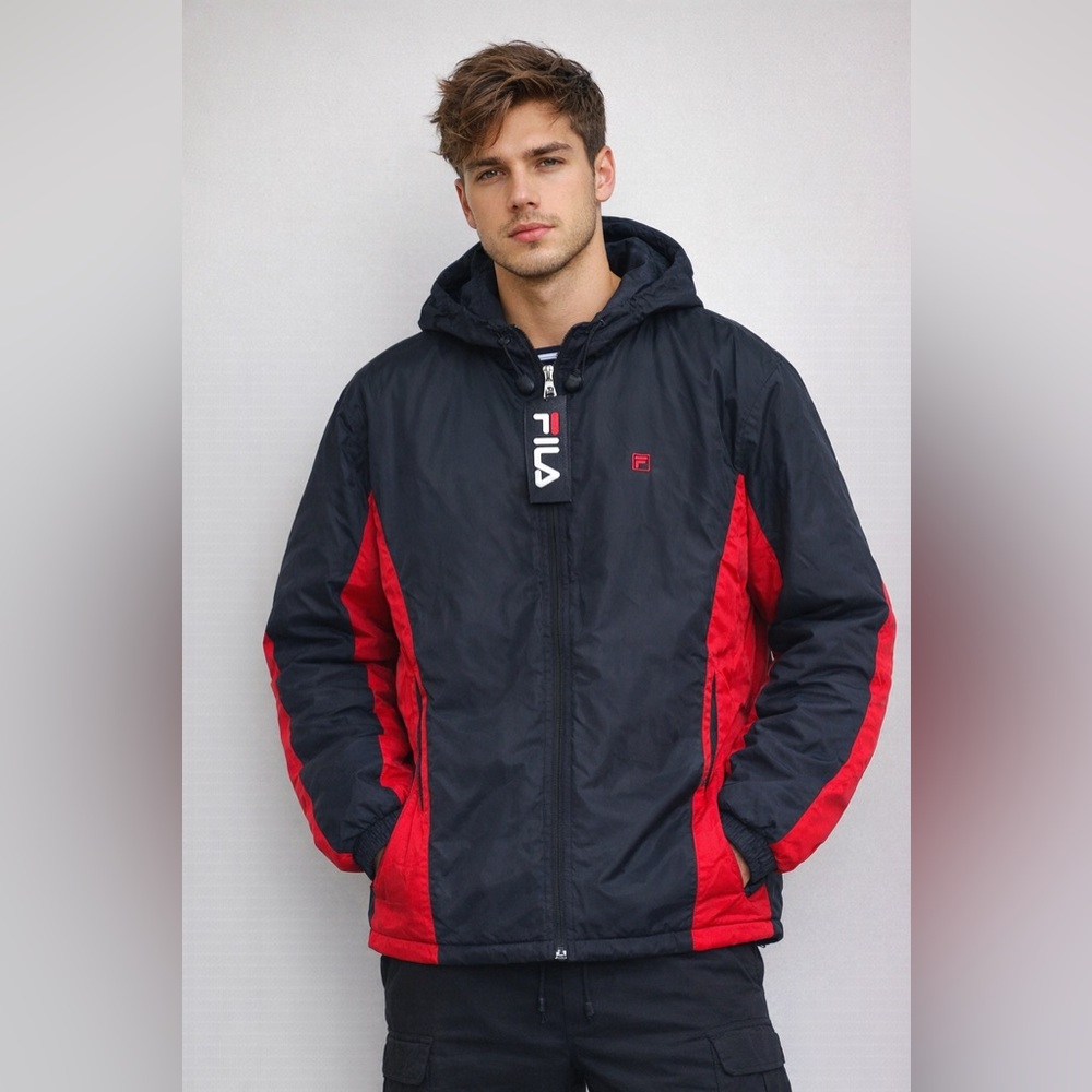 FILA Men’s Black Red Hooded Puffer Jacket Size Medium NWT Winter Coat